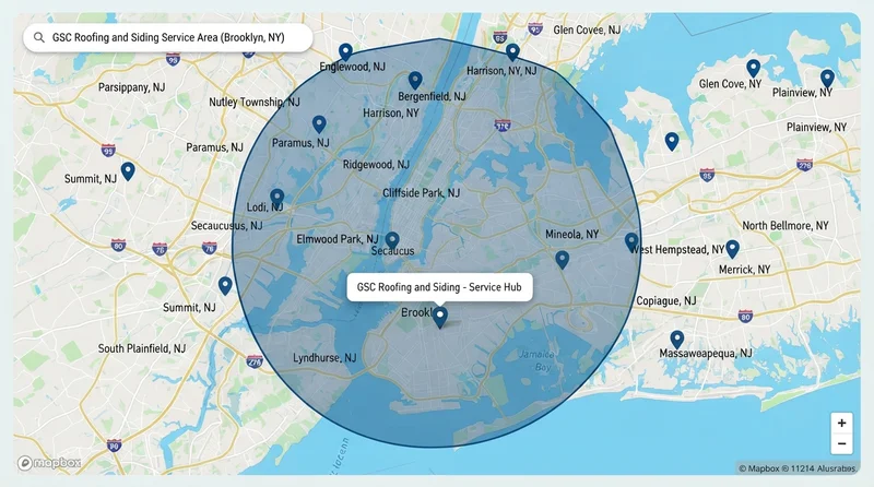 Service Area Map for GSC Roofing and